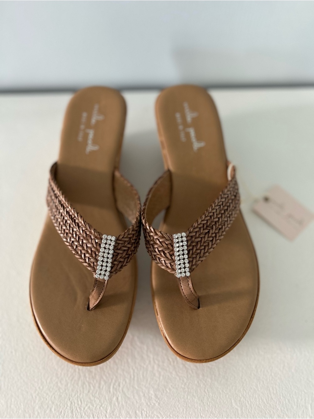 Mila Paoli Brown Braided Rhinestone Thong Sandals